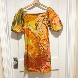 Bl^nk Tropical Print Puff Sleeve Cotton Dress Small